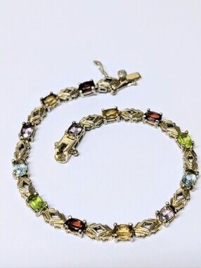 Vintage Sterling Silver Multi CZ Gemstone Tennis Bracelet 7.5 Inches